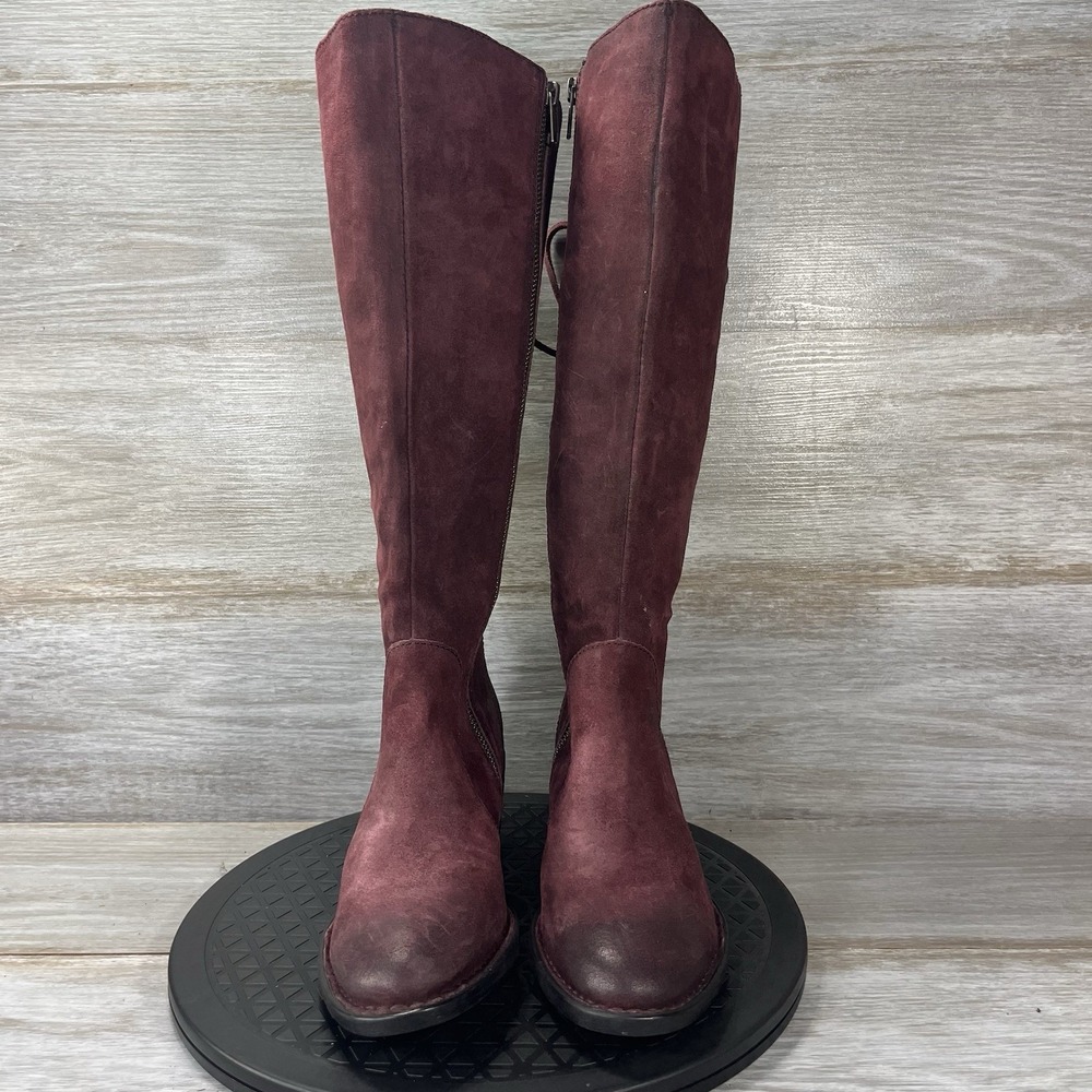 Born Felicia Distressed Suede Leather Burgundy Tall Boots Size 5 W12412